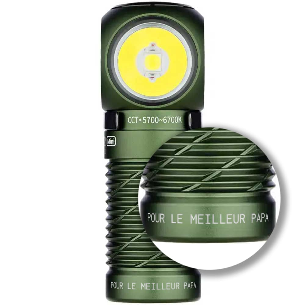 Lampe frontale et angle Perun 2 Mini Kit Cool  White avec bandeau 1100 lumens Olight - OD Green 