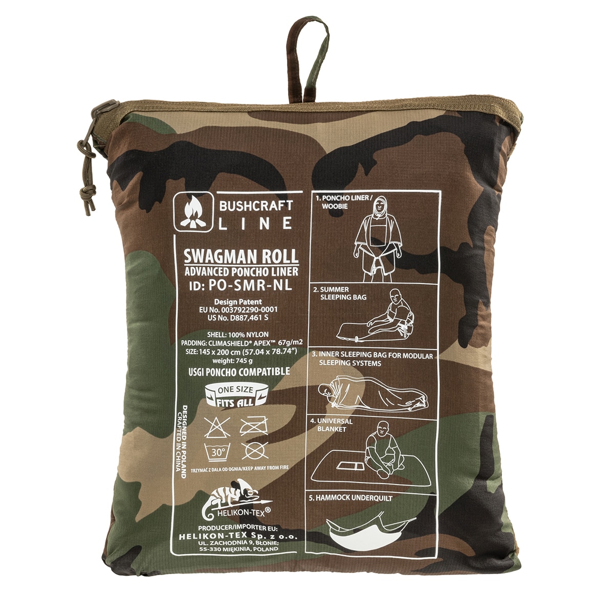 Poncho avec fonction de sac de couchage Swagman Roll Climashield Apex Helikon - US Woodland