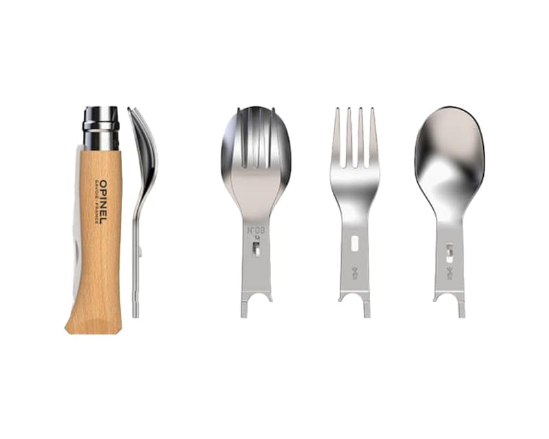 Ensemble de couverts de voyage en acier inoxydable pour le camping, couteau, fourchette, cuillère, baguettes avec étui, ustensiles pour boîte à lunch, ensemble de couverts portables Ensemble de couverts de voyage en acier inoxydable pour le camping, couteau, fourchette, cuillère, baguettes avec étui, ustensiles pour boîte à lunch, ensemble de couverts portables