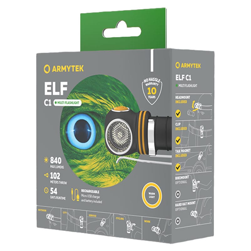 Lampe frontale et à angle Elf C1 Micro-USB 4en1 - 930 lumens Armytek - Warm 