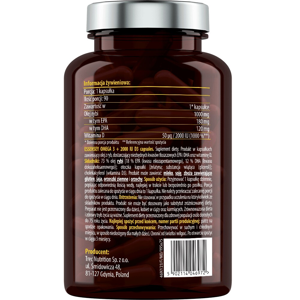 Omega 3 + 2000 IU D3 90 capsules - supplément diététique Essensey 