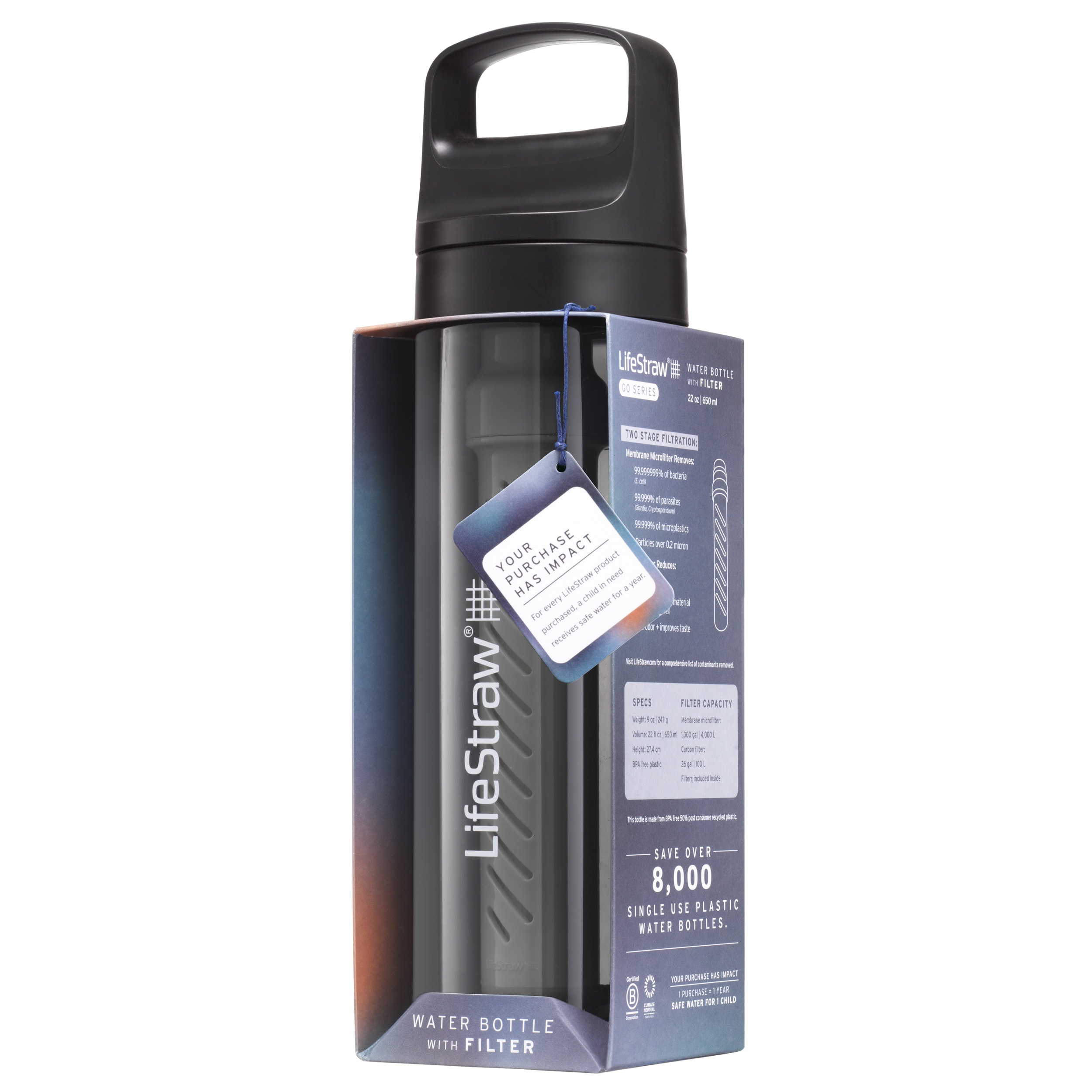 Gourde avec filtre Go 2.0 Tritan 650 ml LifeStraw - Nordic Noir