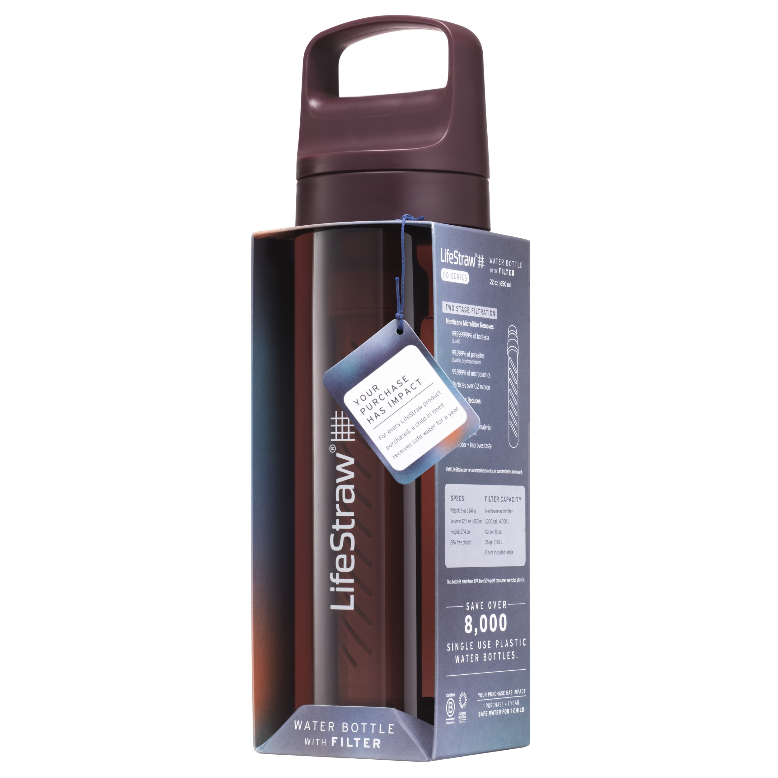 Gourde avec filtre Go 2.0 Tritan 650 ml LifeStraw - Merlot Me Away