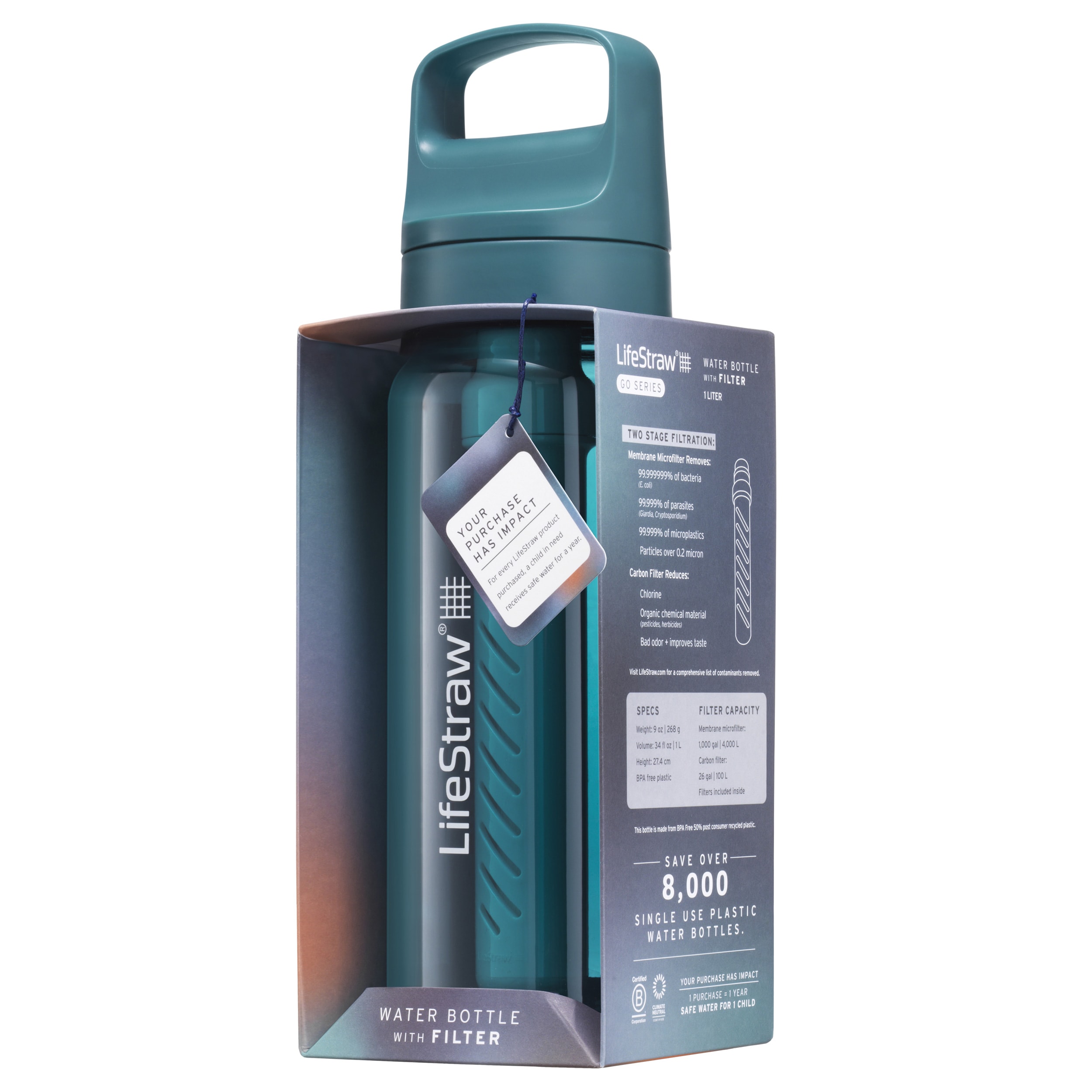 Gourde avec filtre Go 2.0 Tritan 1 L LifeStraw - Laguna Teal