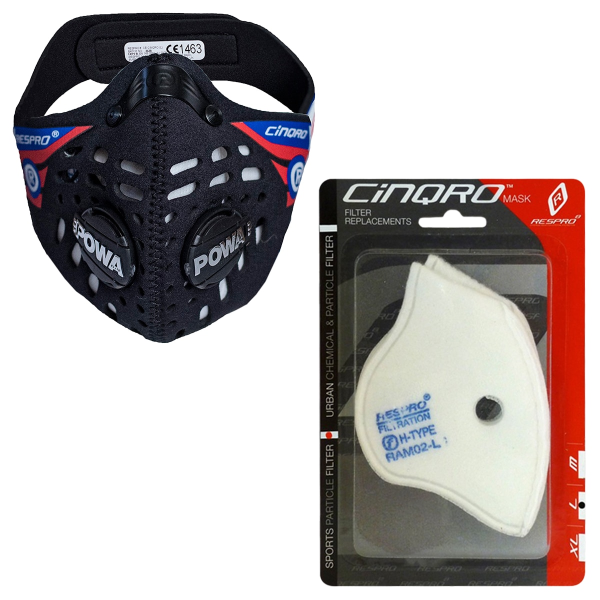 Masque anti-smog Respro CE Cinqro Black + filtres Sport 2 pcs.