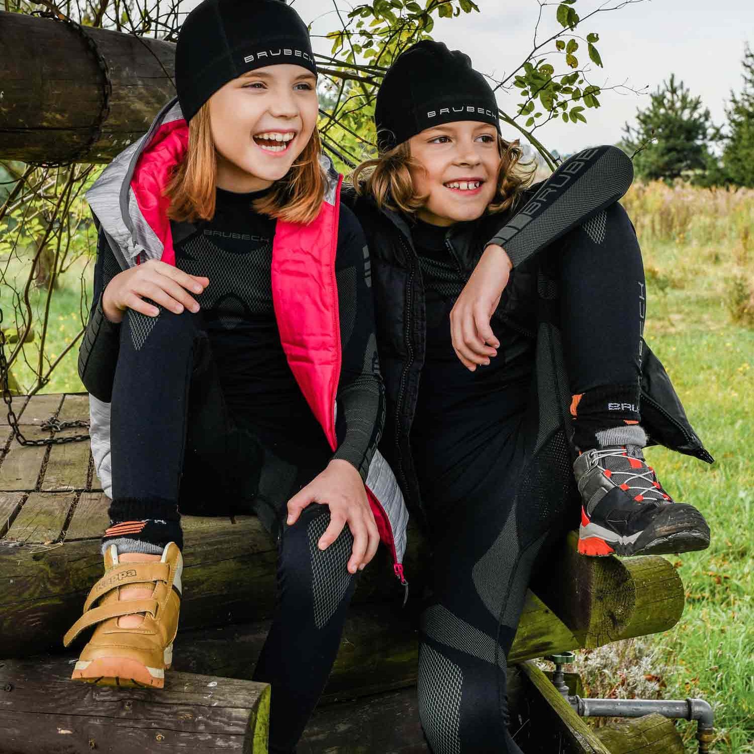 Sous-vêtements thermoactifs pour enfants Dry Junior + bonnet Brubeck - Black/Graphite