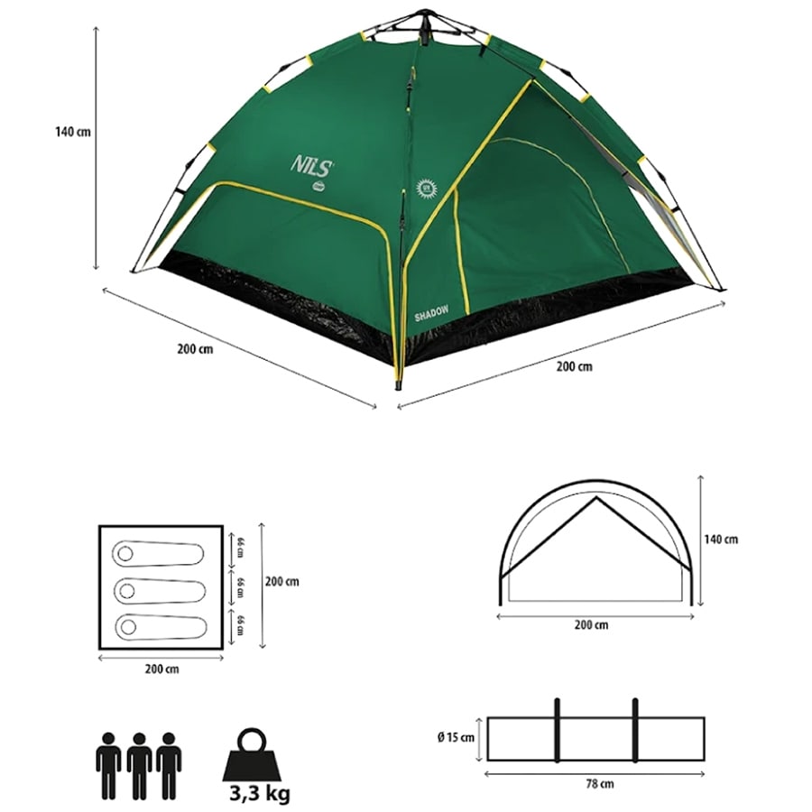 Tente 3-personnes Shadow NC7819 Nils Camp - Green 