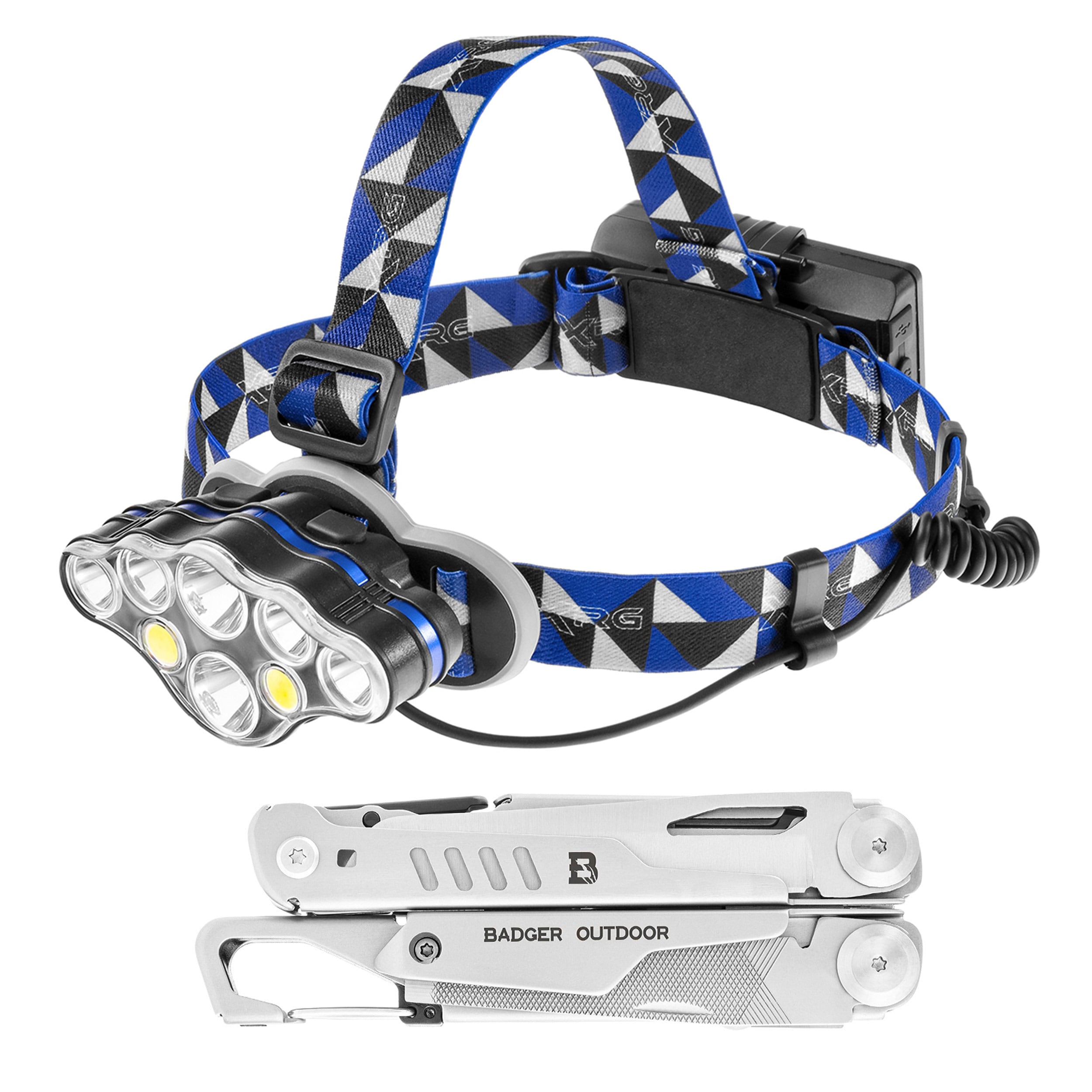 Multitool Fang Badger Outdoor + lampe frontale  Multi H-X8 XRG - Ensemble