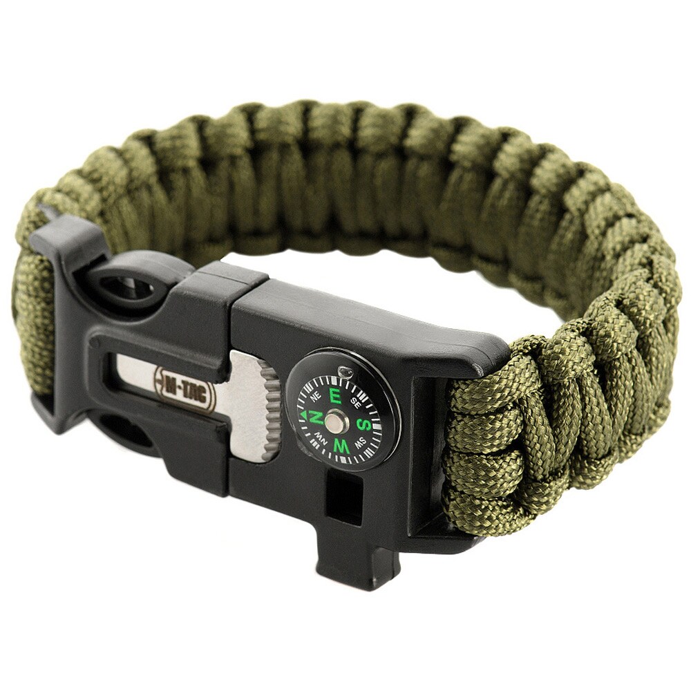 Bracelet Paracord avec allume-feu, boussole et sifflet M-Tac - Olive