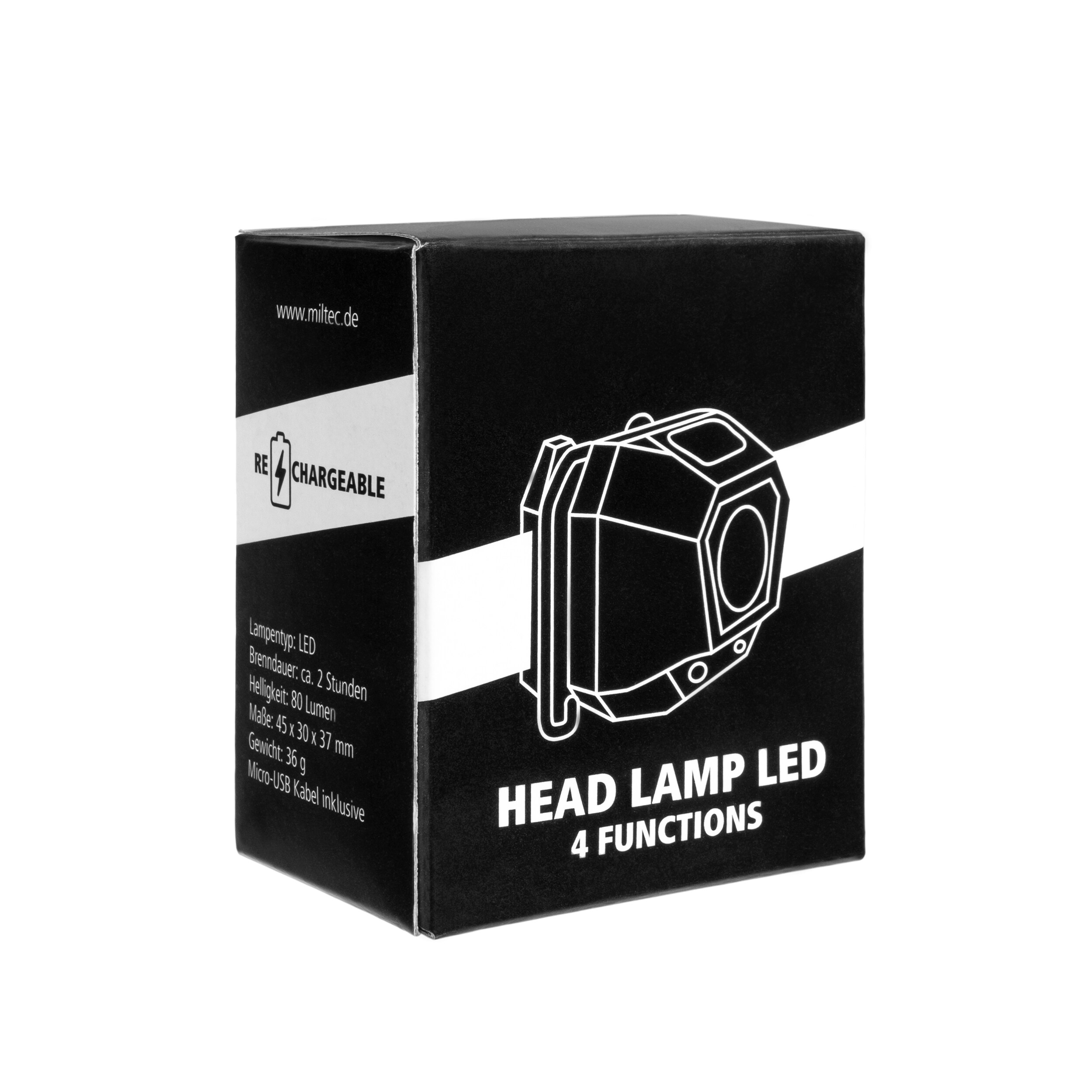 Lampe frontale Rechargeable Headlamp - 80 lumens Mil-Tec - Black