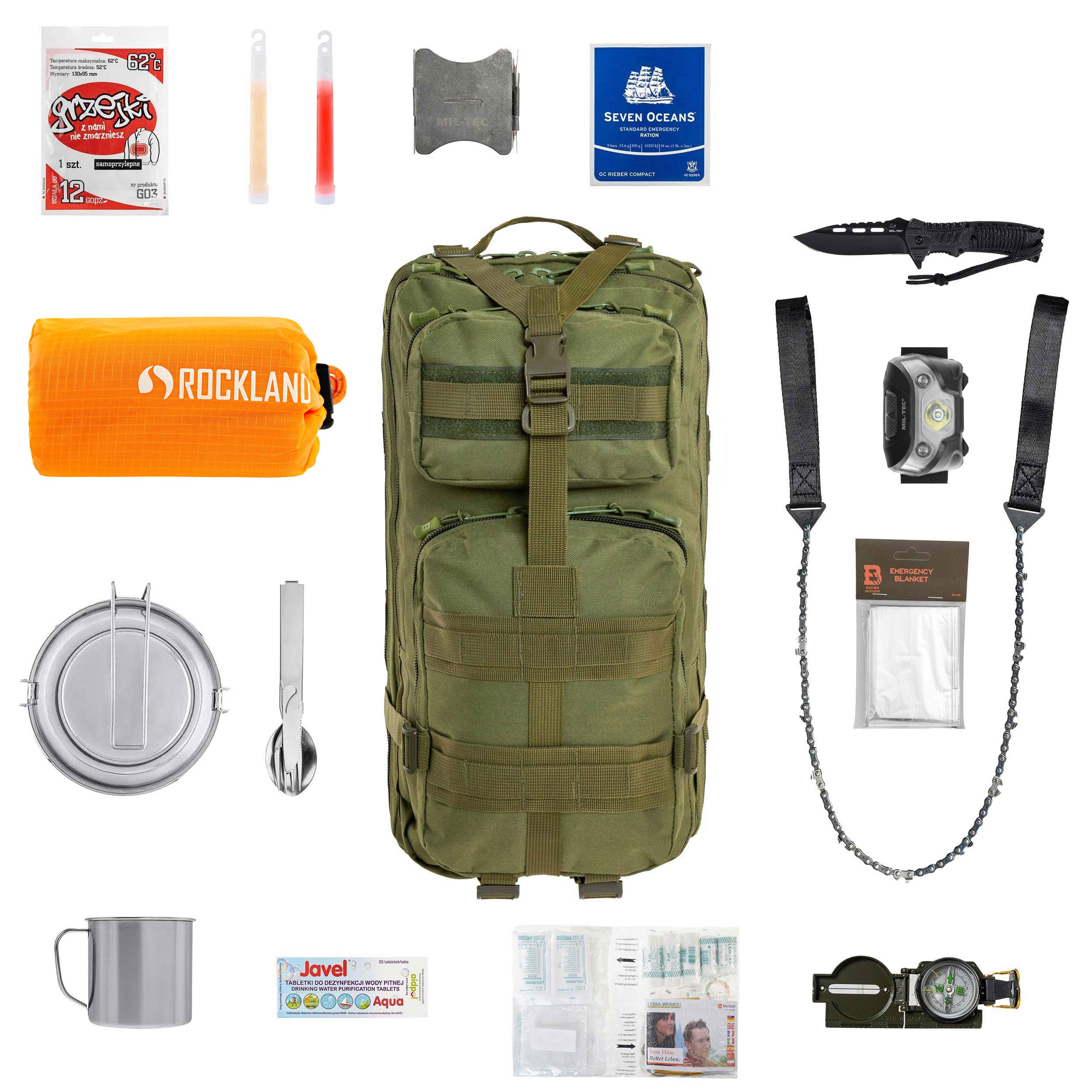 Sac à dos d'évacuation avec équipement Outdoor Recon 40 L Medium Badger - Olive