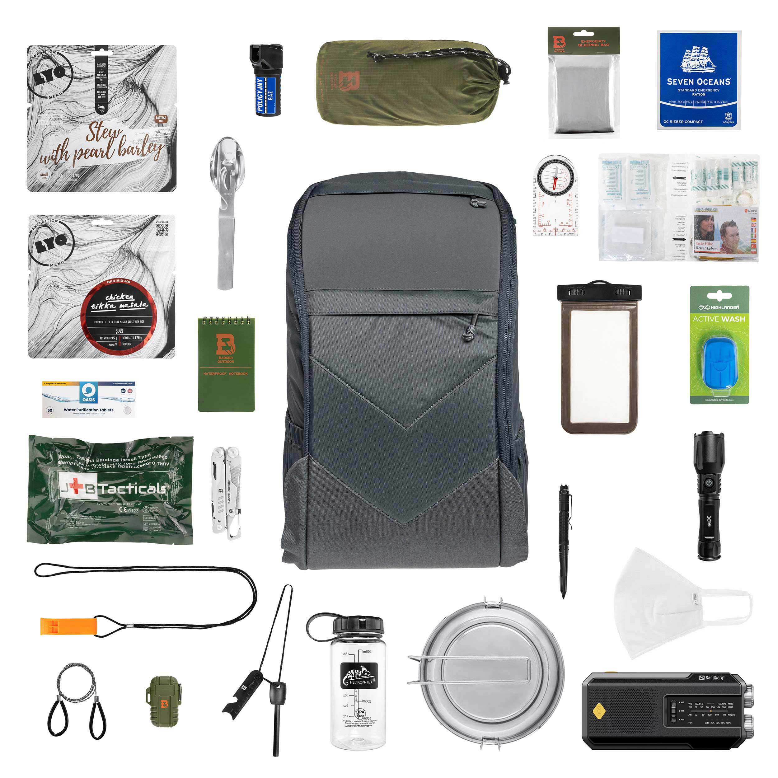 Sac à dos d'évacuation avec équipement Bail Out Bag 25 L Helikon - Shadow Grey