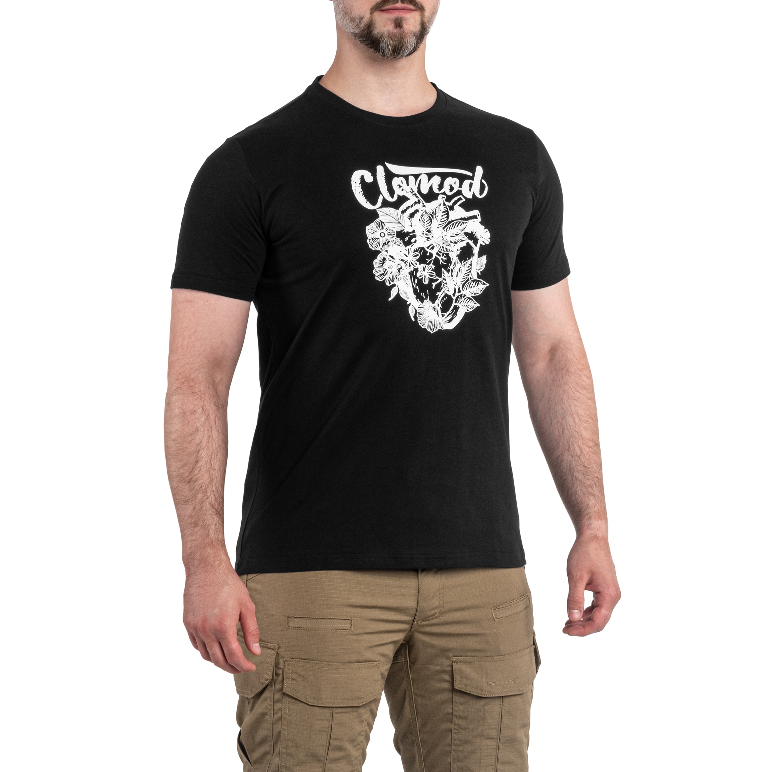 T-shirt CloMod Flower Heart Pentagon - Black