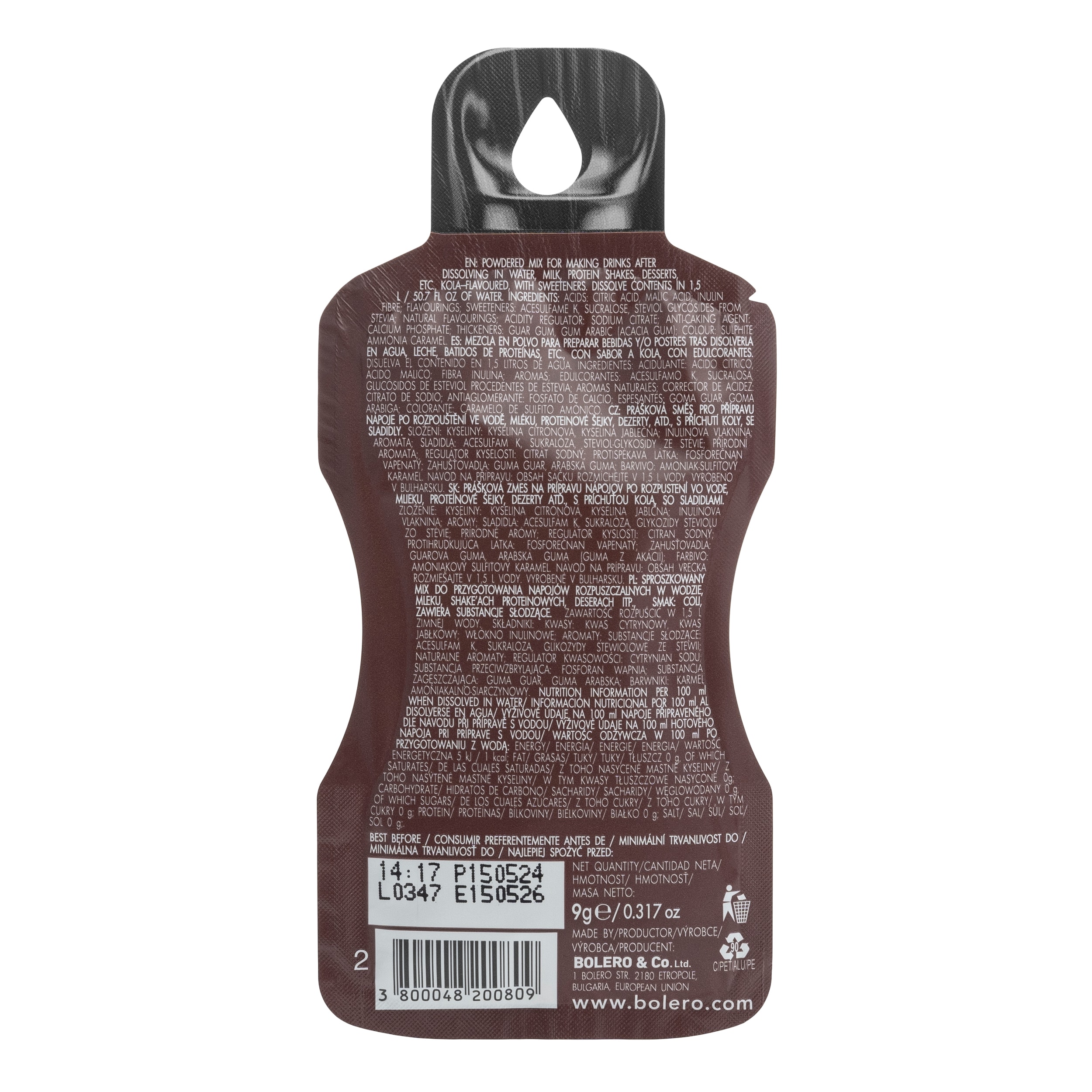 Boisson en poudre Kola avec stévia 9 g - 12 pcs. Bolero 