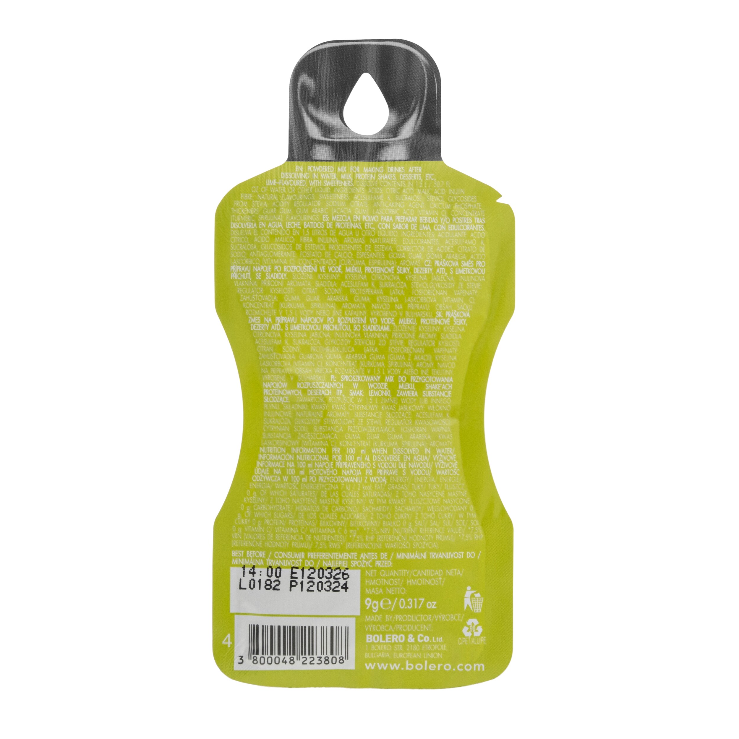 Boisson en poudre Lime avec stévia 9 g - 12 pcs. Bolero 