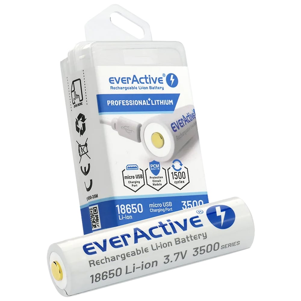 Batterie rechargeable 18650 de 3,7 V avec protection - 3500 mAh everActive