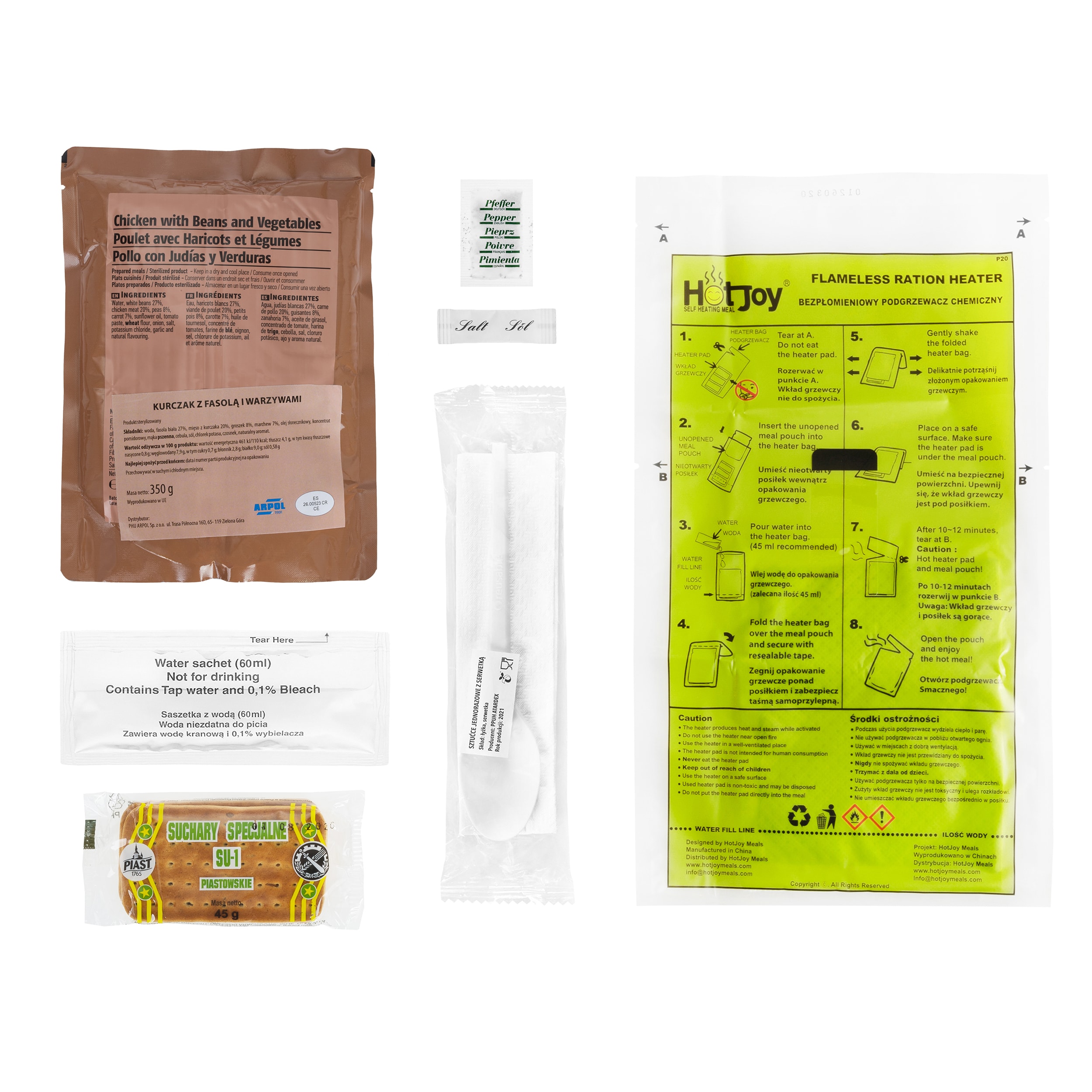 Rations alimentaires Repas militaire n° 1 - Poulet avec haricots et légumes Arpol