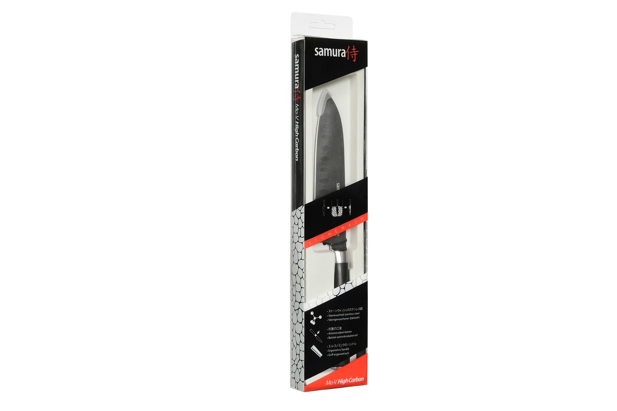 Couteau de cuisine Mo-V Stonewash Santoku 13,8 cm Samura - Black