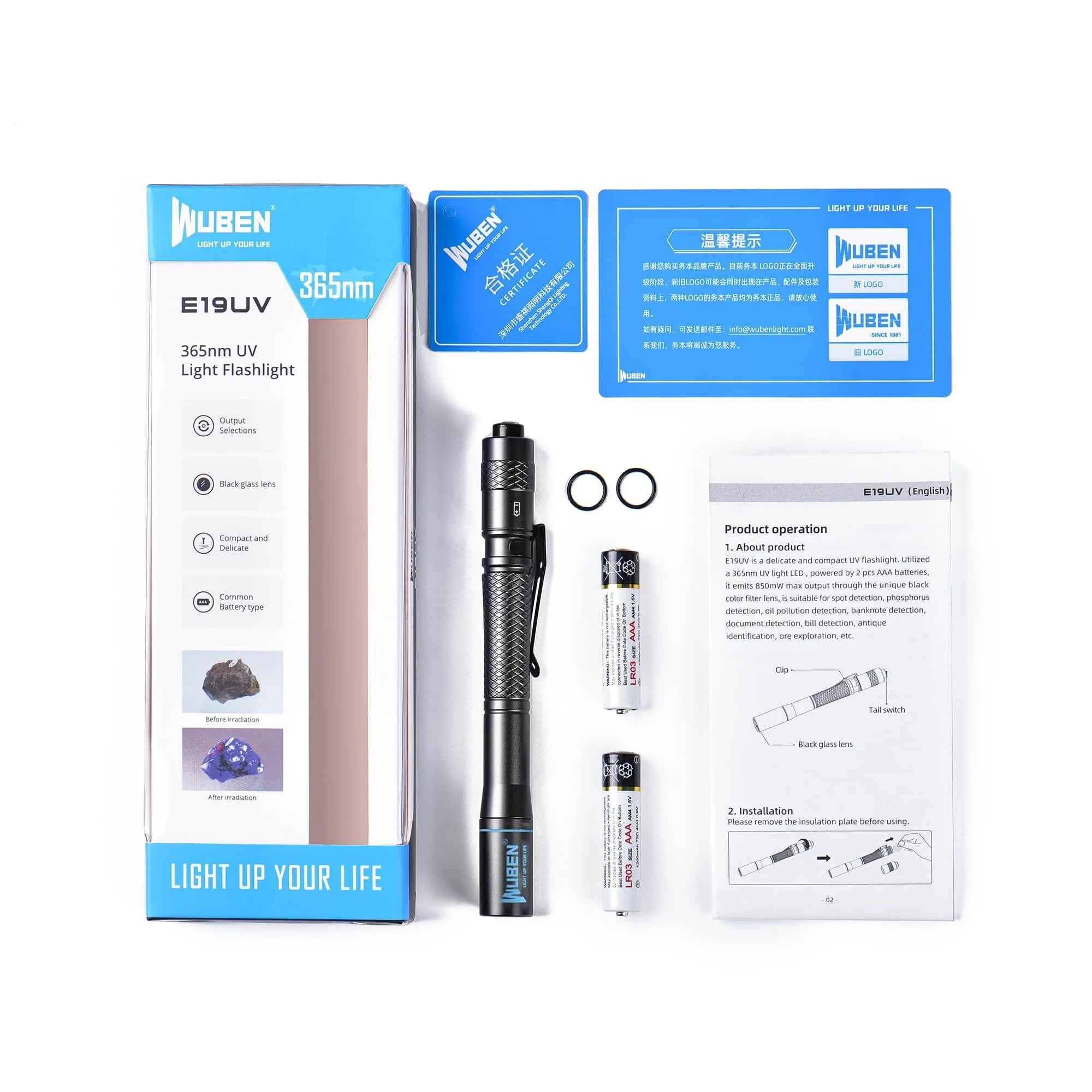 Lampe de poche E19 UV LED Pen Light Wuben - Black
