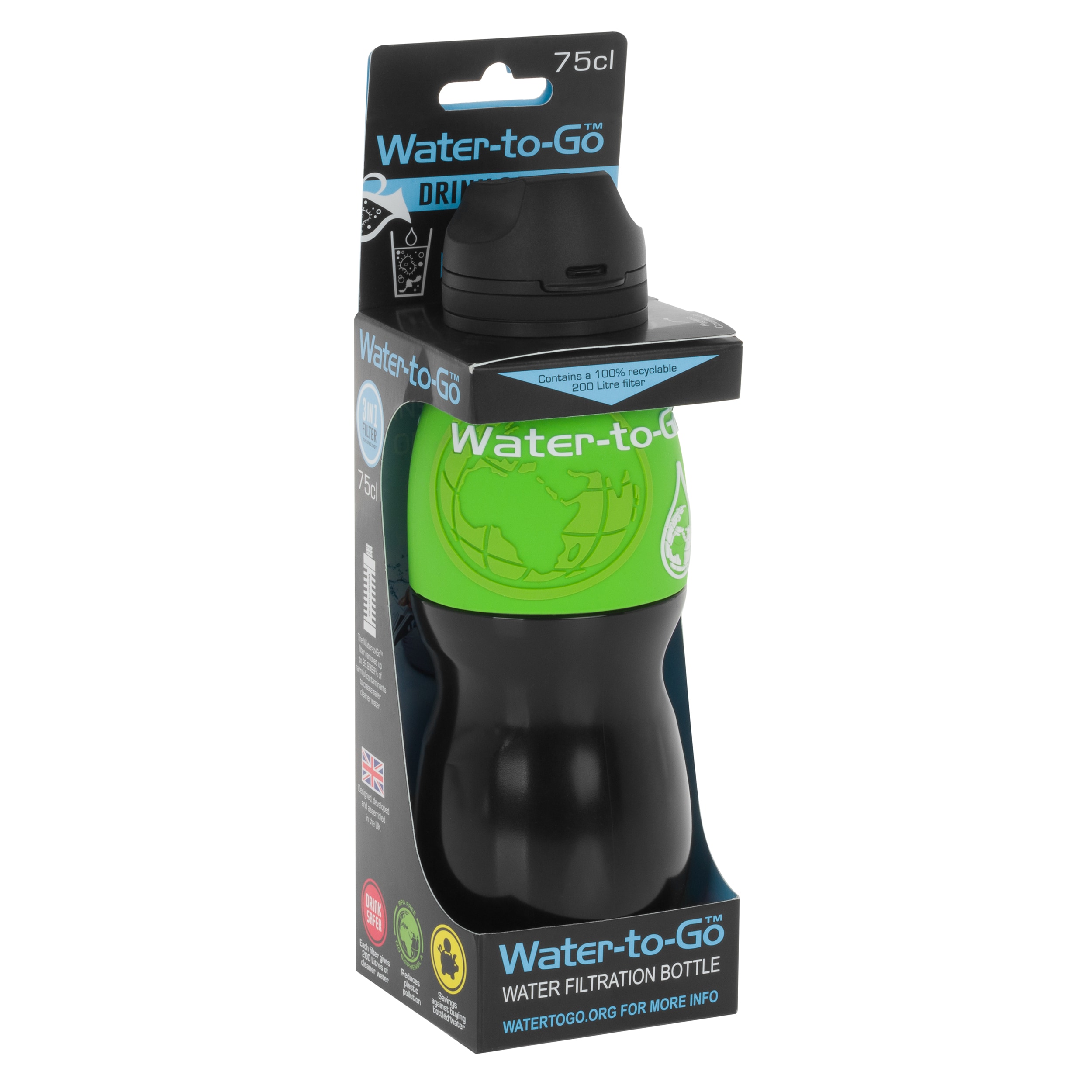 Bouteille avec filtre 750 ml 2024 Water-to-Go - Black/Green