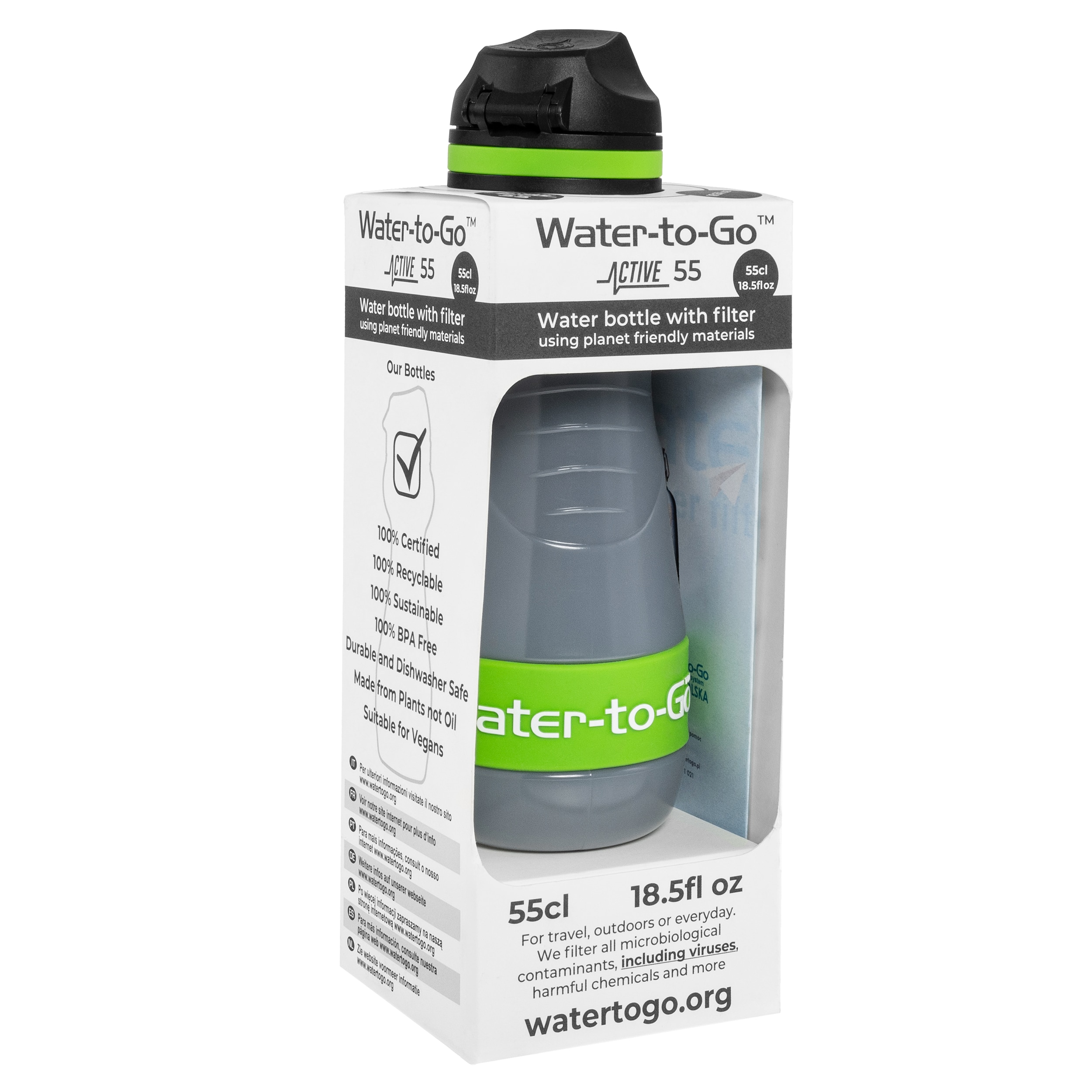 Bouteille avec filtre Sugarcane 550 ml 2024 Water-to-Go – Green