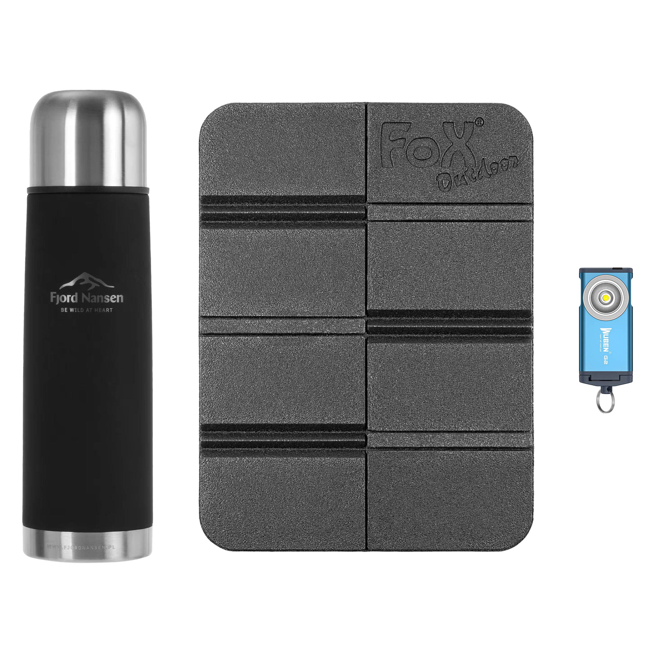 Thermos Honer Fjord Nansen + tapis MFH + Lampe de poche Wuben G2 Blue - Ensemble