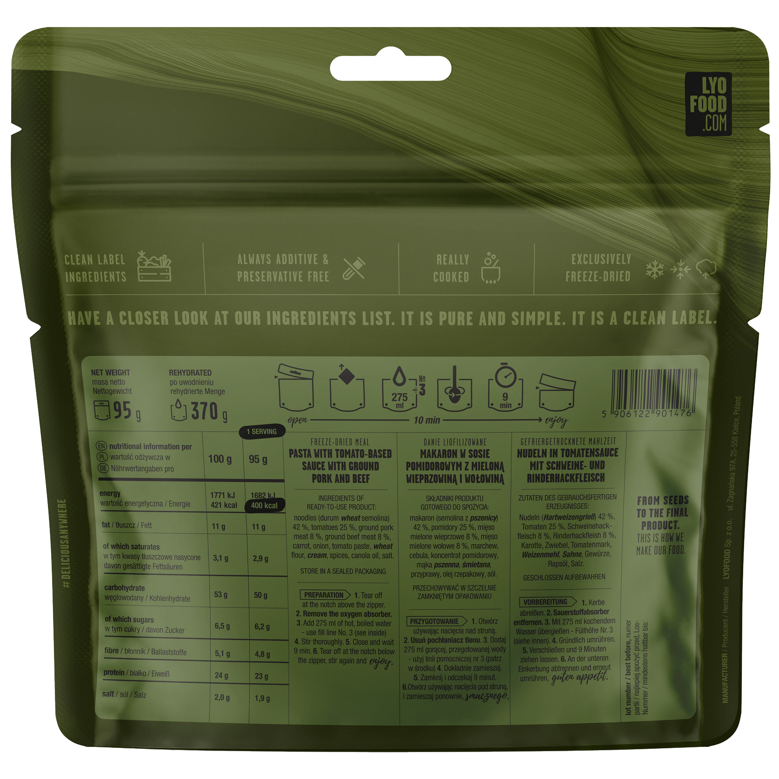 Aliments lyophilisés Field Penne bolognese 370 g LYOFOOD