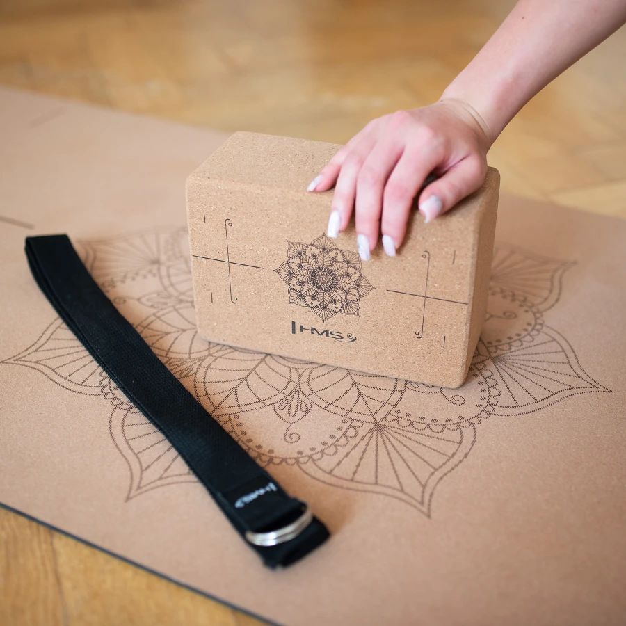 Ensemble de yoga HMS - Tapis TPE YM11 Brique KJ02 Sangle SJ01 - Cork