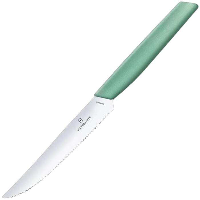 Couteau de cuisine Swiss Modern Mint Green 12 cm - dentelé avec une pointe acérée Victorinox 