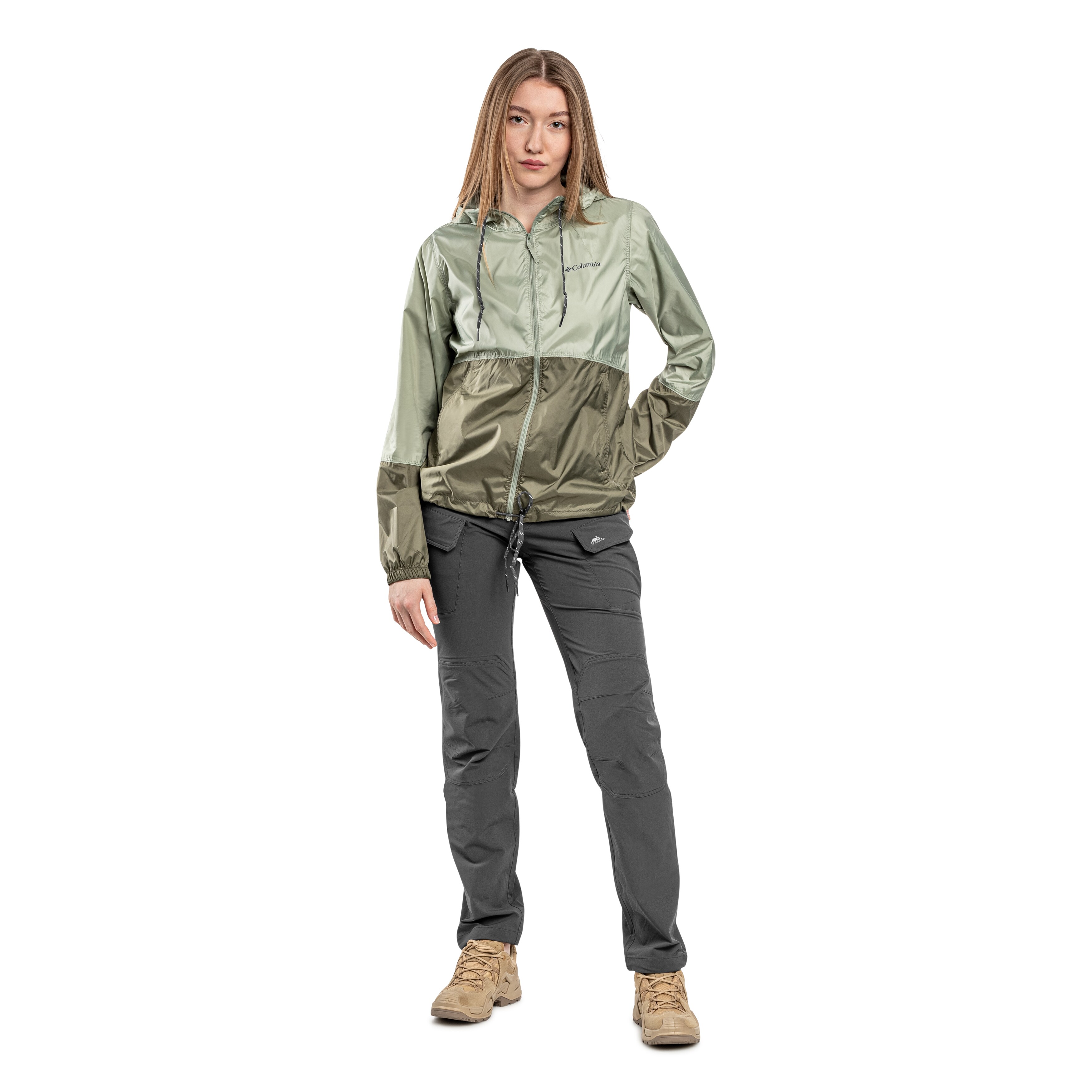 Veste pour femmes Flash Forward II Hooded Windbreaker Columbia - Safari/Stone Green