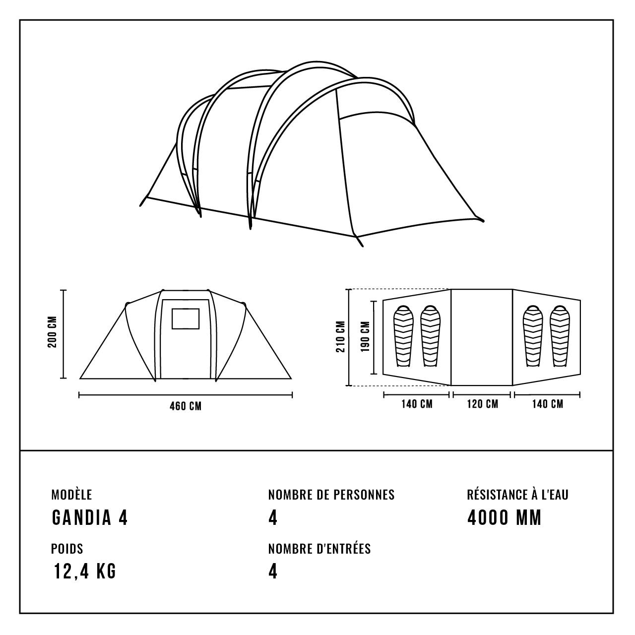 Tente 4 personnes Gandia Alpinus - Grey