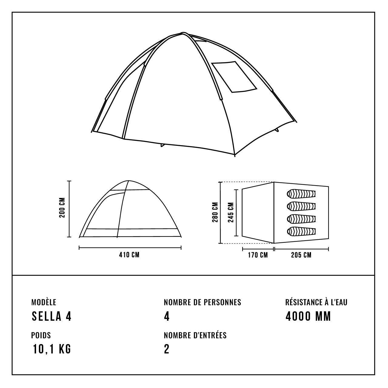 Tente pour 4 personnes Sella Alpinus - Grey