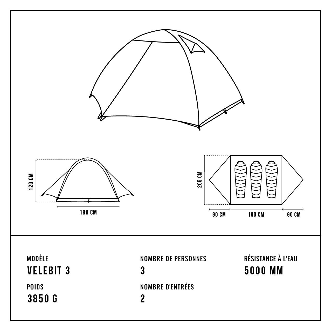 Tente pour 3 personnes Velebit 3 ALU Alpinus - Green