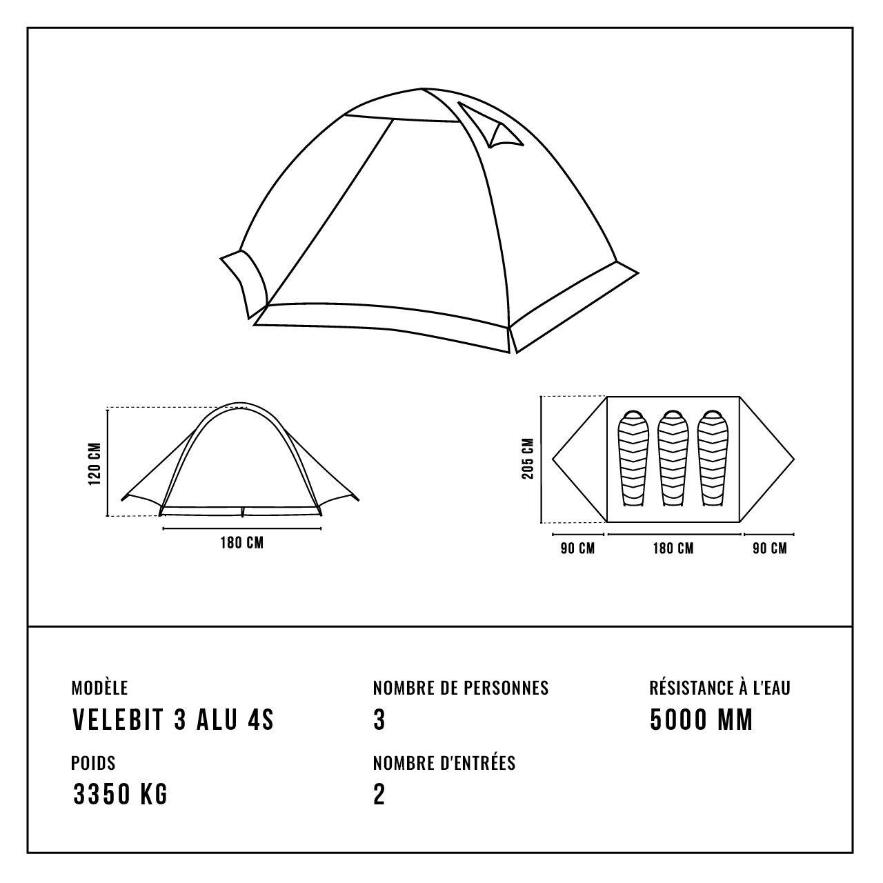 Tente 3 personnes Velebit 3 ALU 4S Alpinus - Green