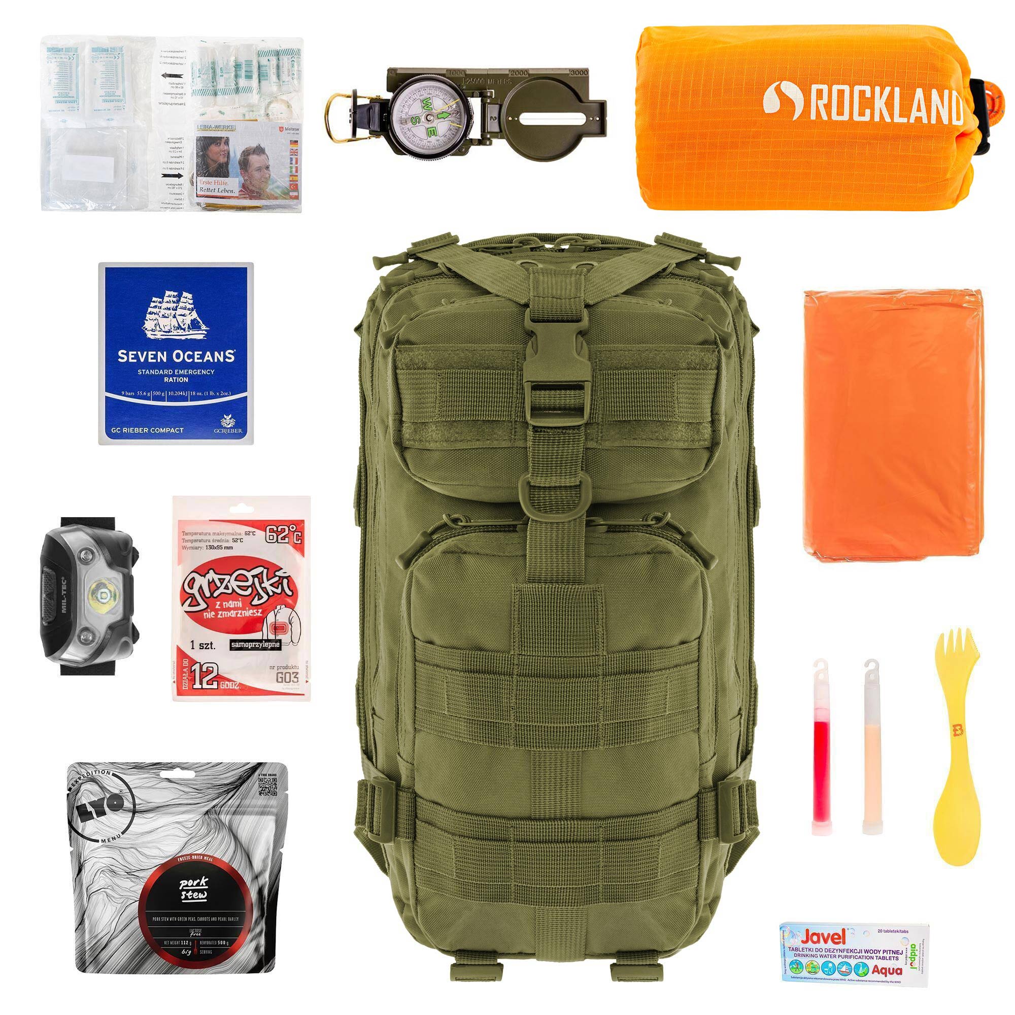 Sac à dos d'évacuation Recon 25 L V2 - avec équipement Badger Outdoor - Olive