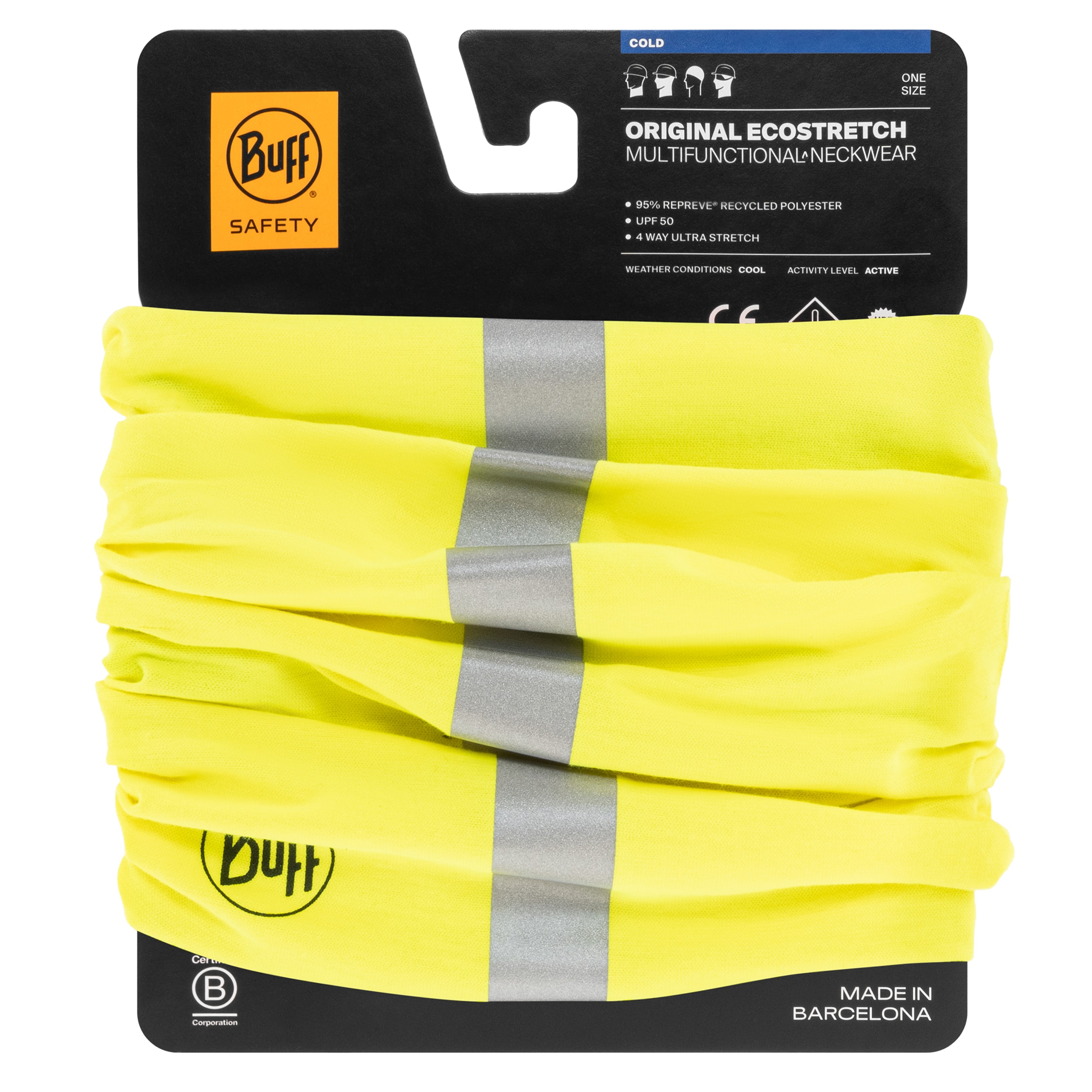 Foulard de protection Safety Original Ecostretch Reflective Buff - Yellow Fluor