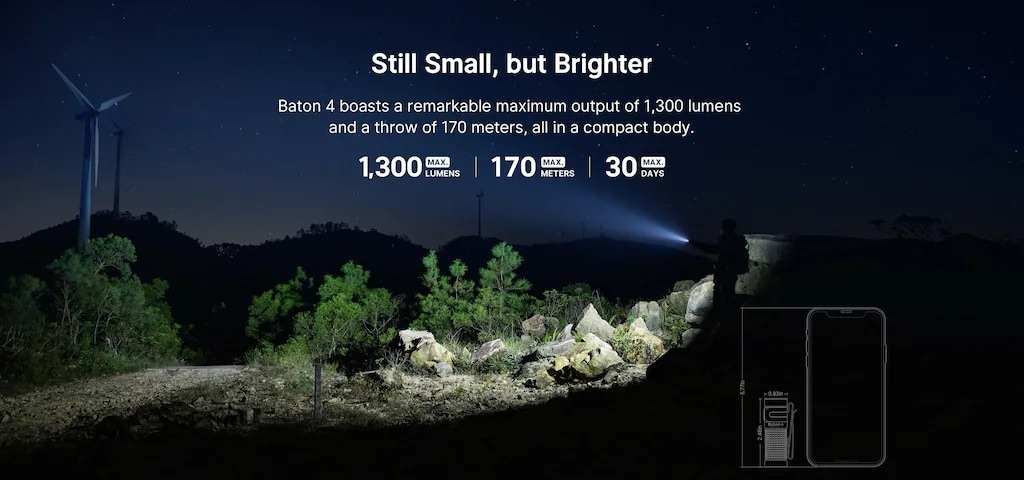 Lampe de poche avec étui de chargement sans fil 1300 lumens Baton 4 Premium Edition Olight - Orange