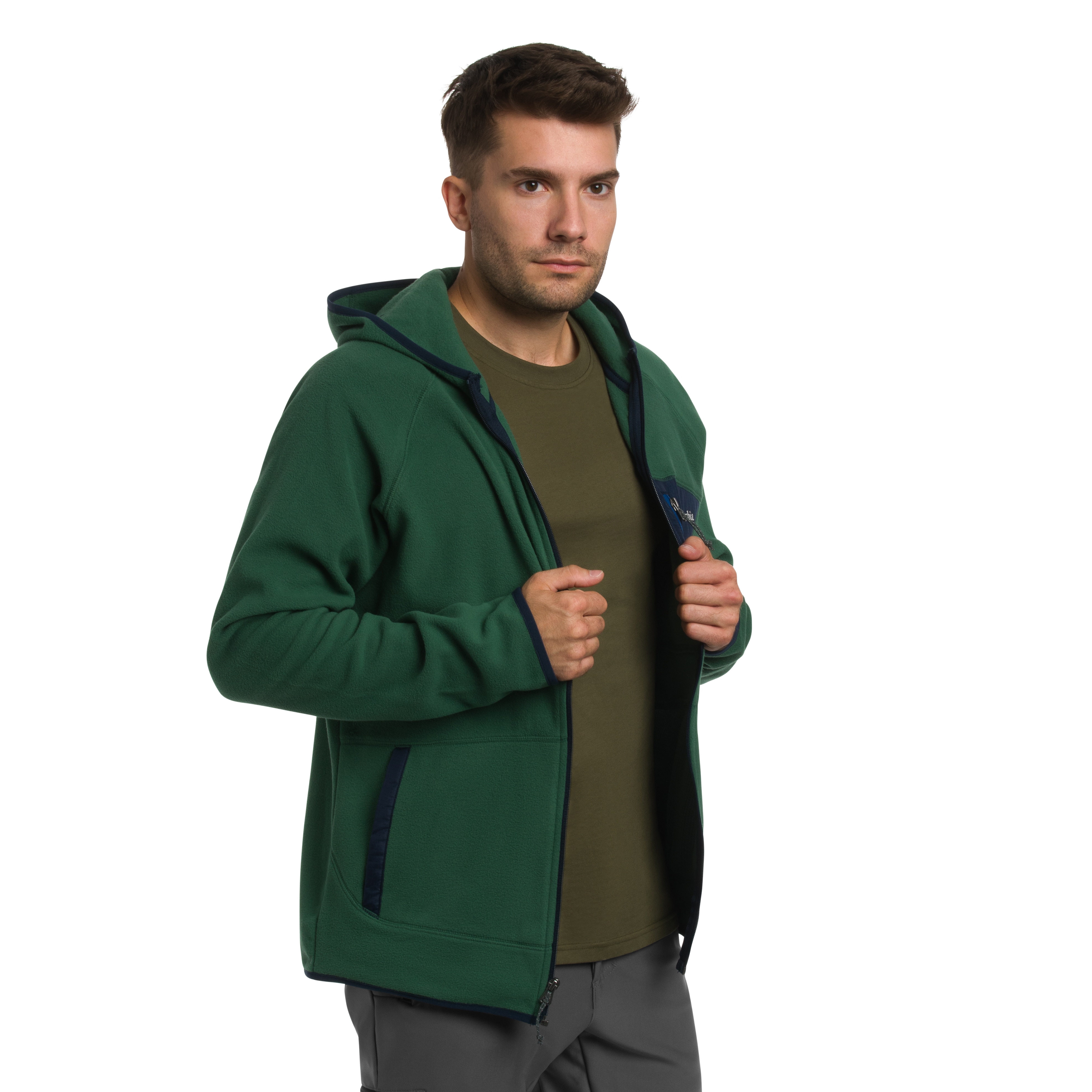 Polaire Fast Trek Overlay Hooded Columbia - Rain Forest/Coll Navy