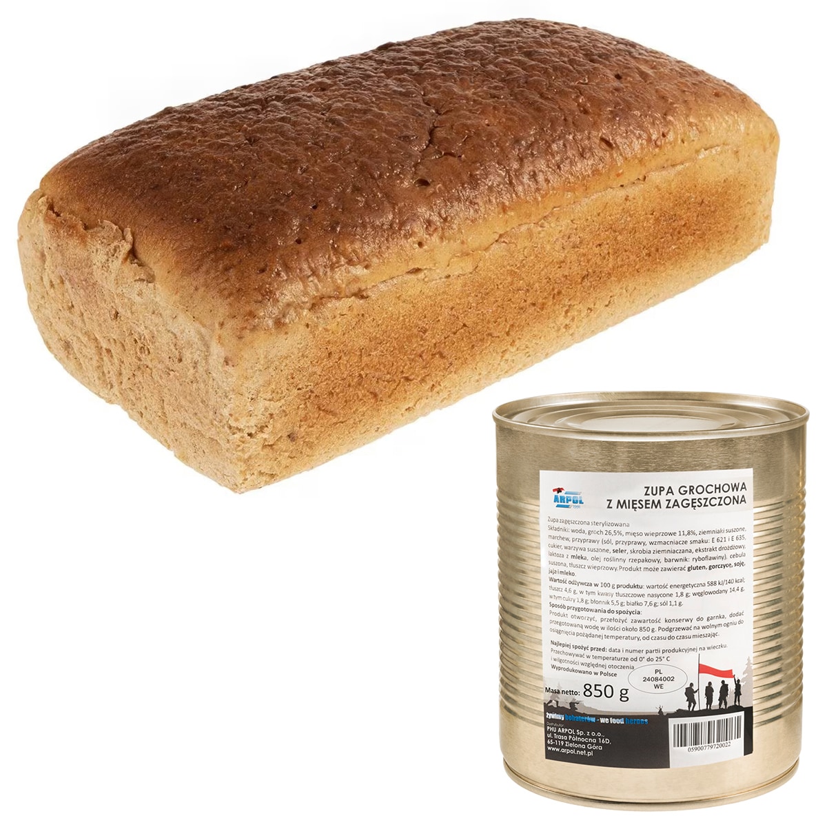 Pain de seigle 700 g + soupe aux pois cassés avec viande épaissie 850 g Arpol - Ensemble