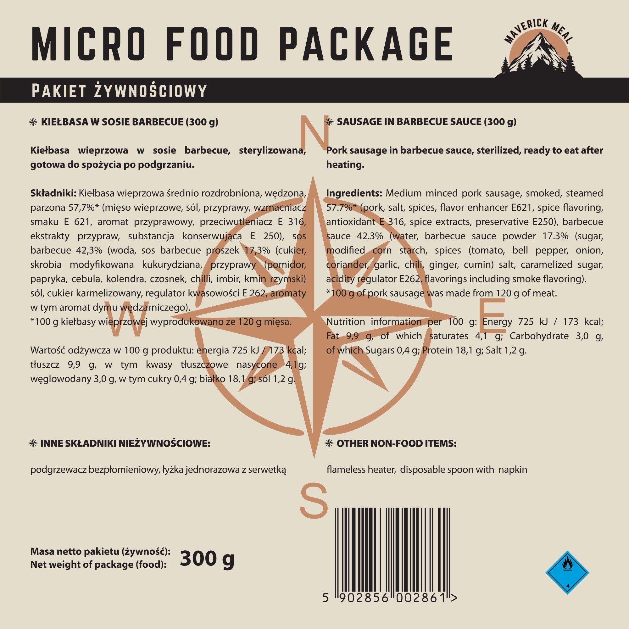 Micro plat cuisiné avec réchaud sans flamme Saucisse à la sauce barbecue - 300 g Maverick Food Micro