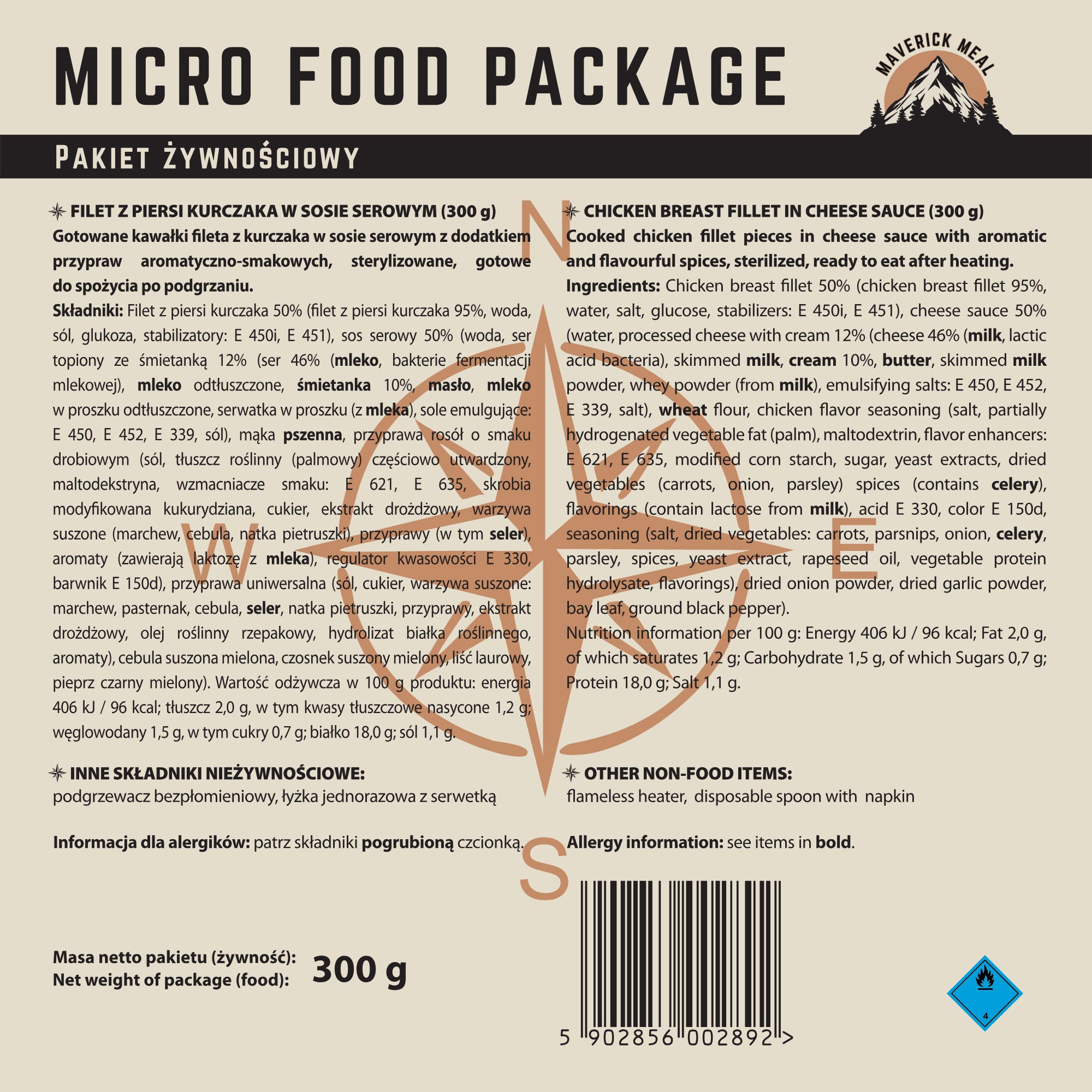 Micro plat cuisiné avec réchaud sans flamme Poulet au fromage - 300 g  Maverick Food Micro