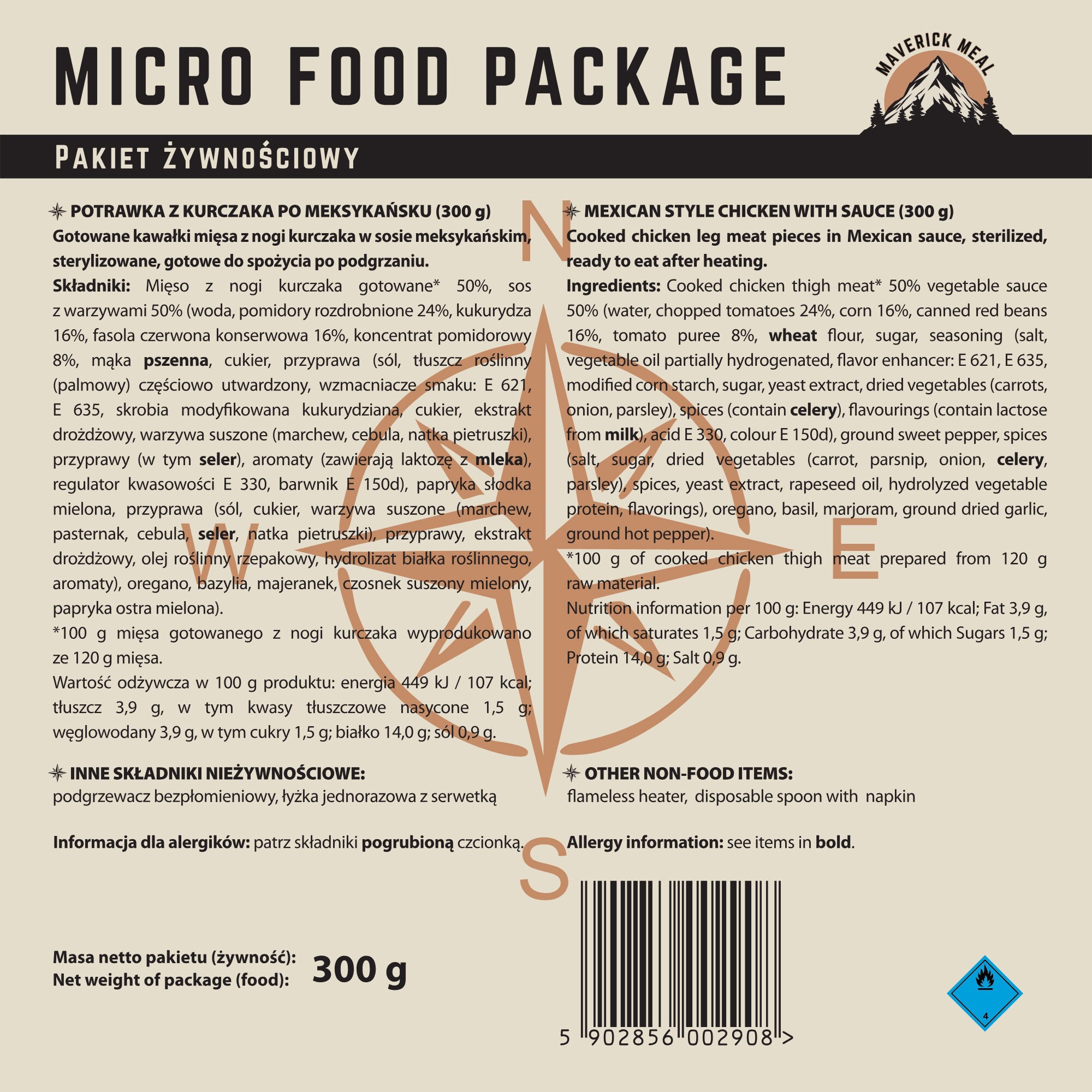 Plat cuisiné Micro avec réchauffeur sans flamme Ragoût de poulet à la mexicaine - 300 g Maverick Food