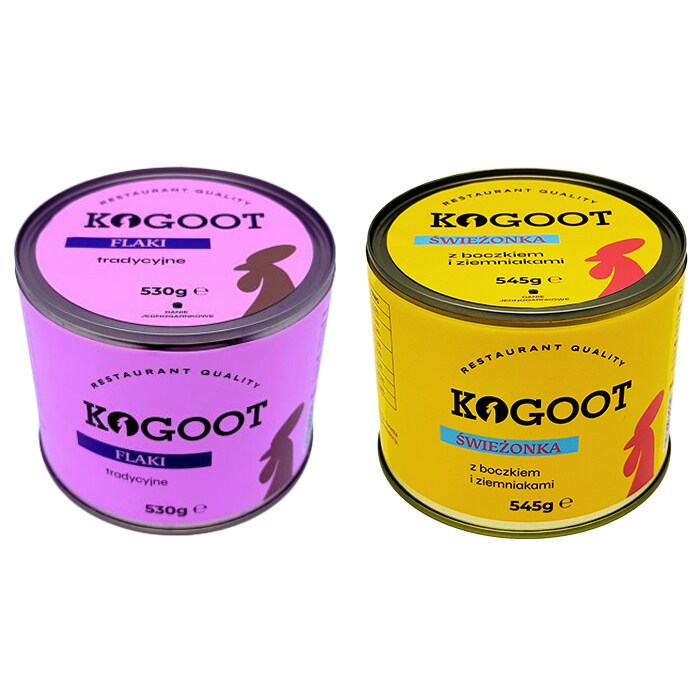 Aliments en conserve Tripes traditionnelles 530 g, Świeżonka (Viande fraîche de porc sautée à la paysanne) 545 g  Kogoot