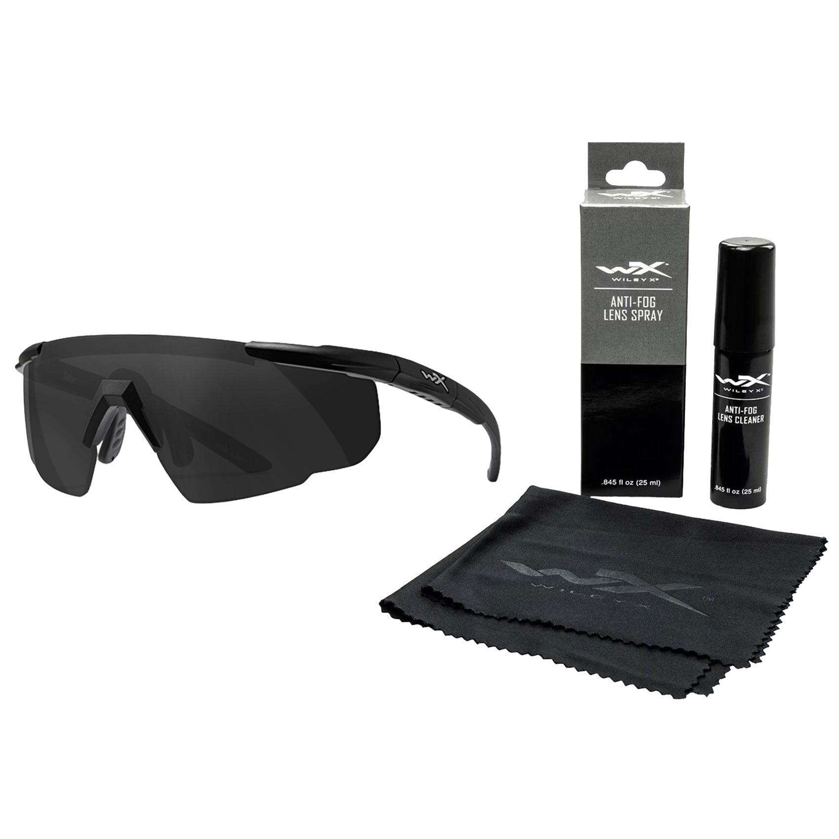 Lunettes tactiques Wiley X Saber Advanced - Grey/Matte Black + Anti-Fog Cleaner Kit - kit