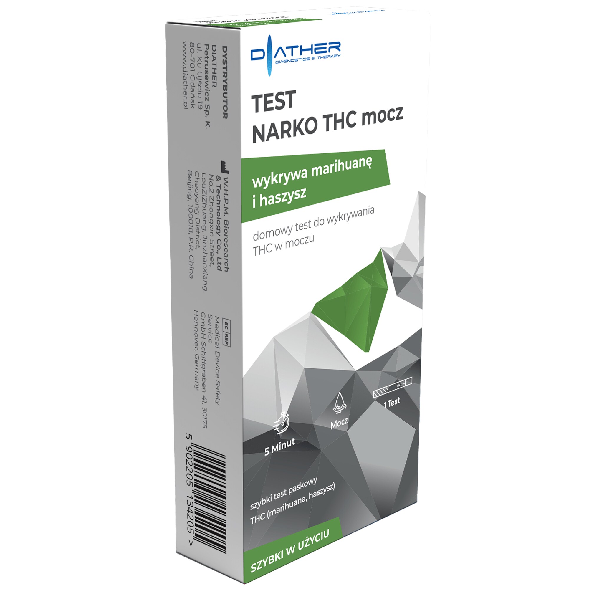 Test de dépistage Diather Narko THC pour la marijuana et le haschisch dans l'urine - 3 pcs.