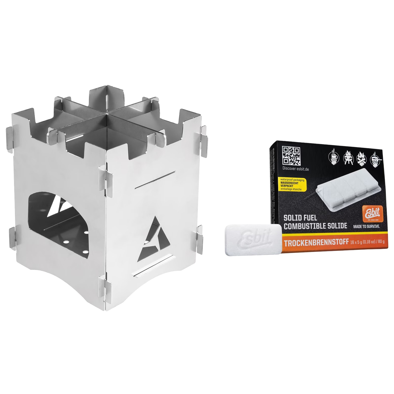 Réchaud de camping pliable Piran Scout + combustible solide Esbit - kit