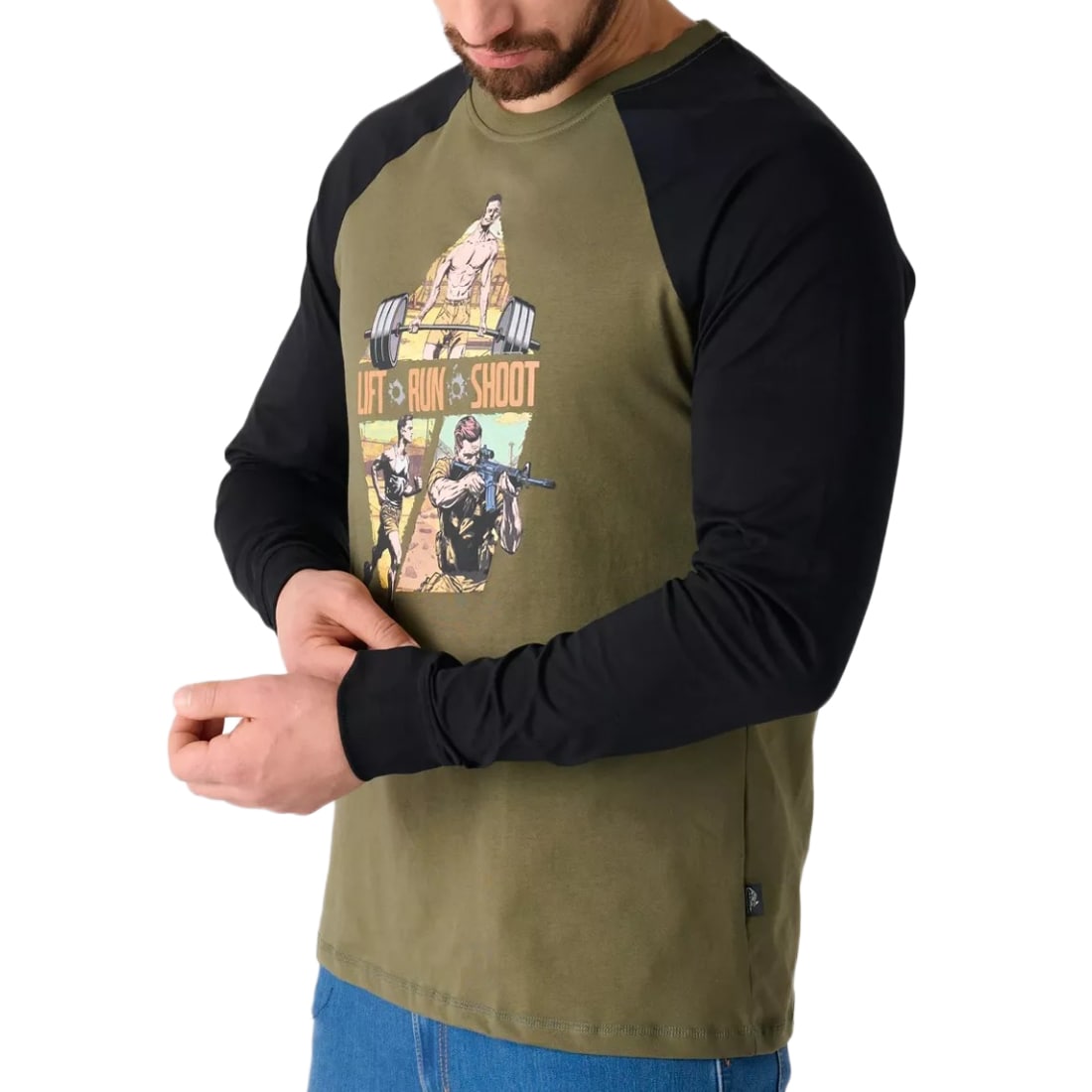 T-shirt Long Sleeve Lift, Run, Shoot Helikon-Tex - Olive Green/Black