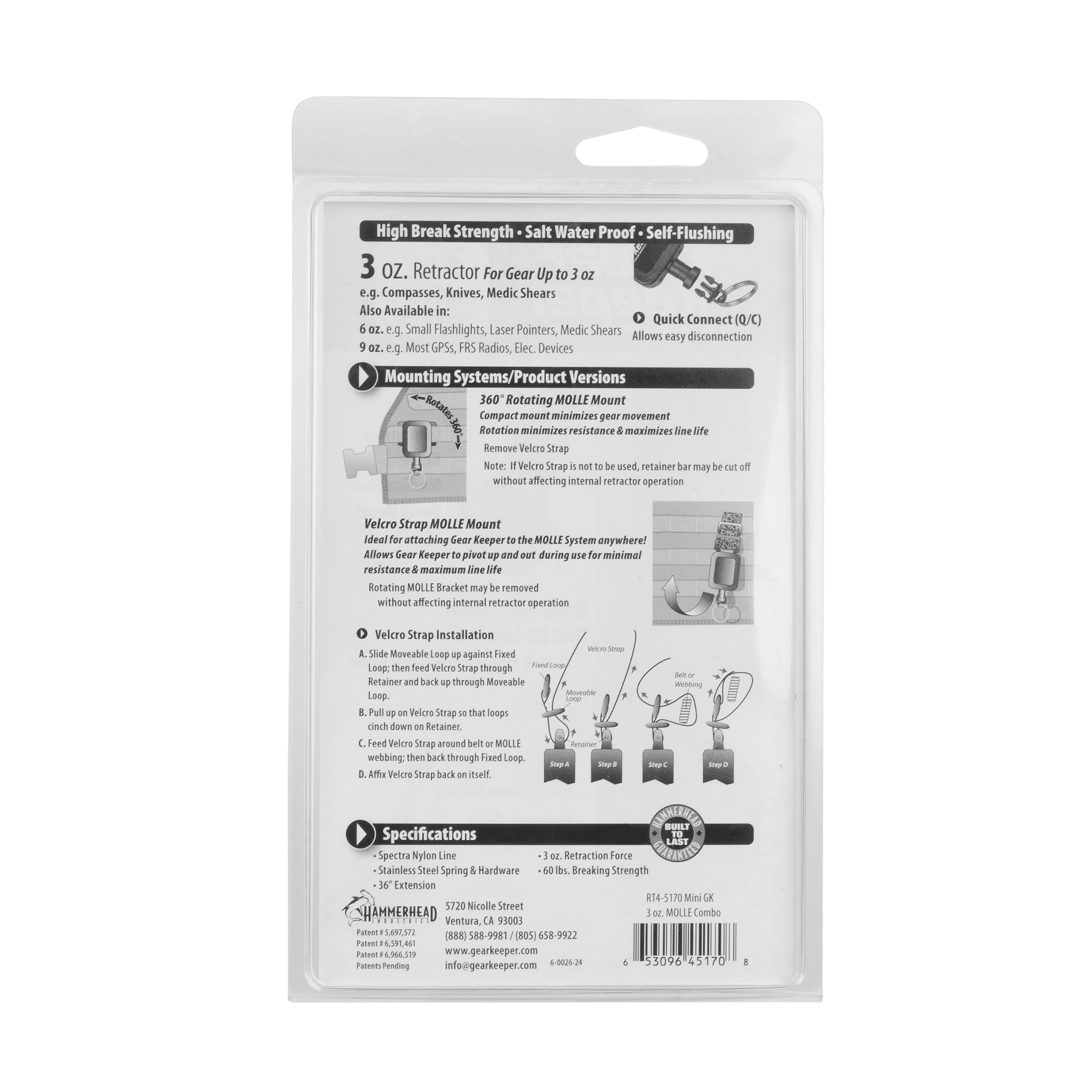 Lanière tactique rétractable Combo MOLLE Mount 85 g Gear Keeper