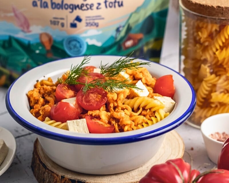 Aliments lyophilisés Pâtes sans gluten à la bolognaise au tofu 107 g/399 kcal Lyommy