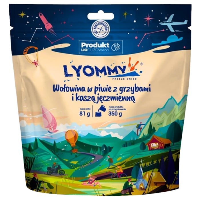 Aliments lyophilisés Bœuf à la bière, aux champignons et à l'orge perlée, 81 g / 335 kcal Lyommy